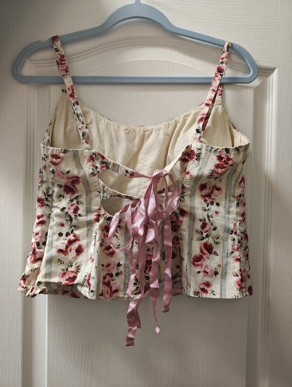 Abercrombie & Fitch Cream Floral Lace-Up Corset Camisole with Pink Roses